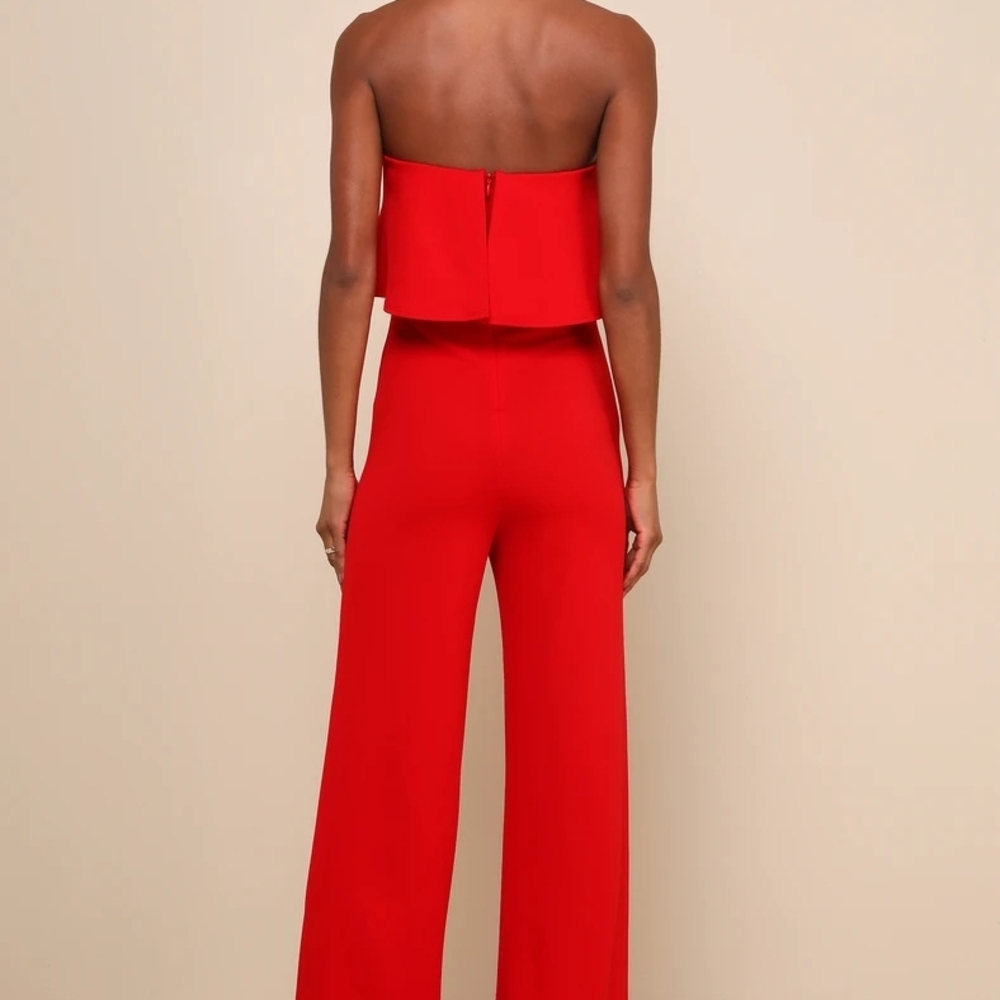 Lulu's Vibrant Red Strapless Jumpsuit - Picture 3 of 4